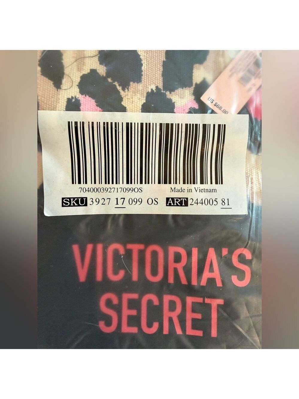 NIP Victoria's Secret Leopard Print Canvas Tote Bag Pink Logo Large - Picture 3 of 5